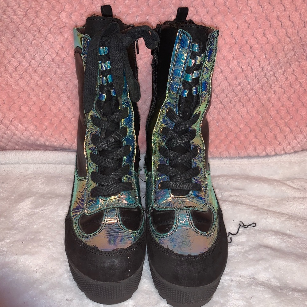 Bamboo women’s iridescent combat boots
